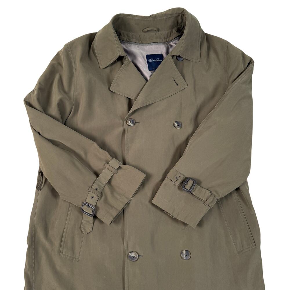VTG Brooks Brothers Mens Trench Coat XL Wool Lined Khaki Double Breasted No Belt